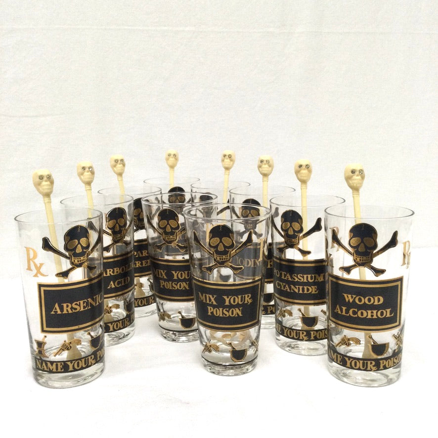 George Briard Black and 22K Gold Collins Glasses. Set of 4