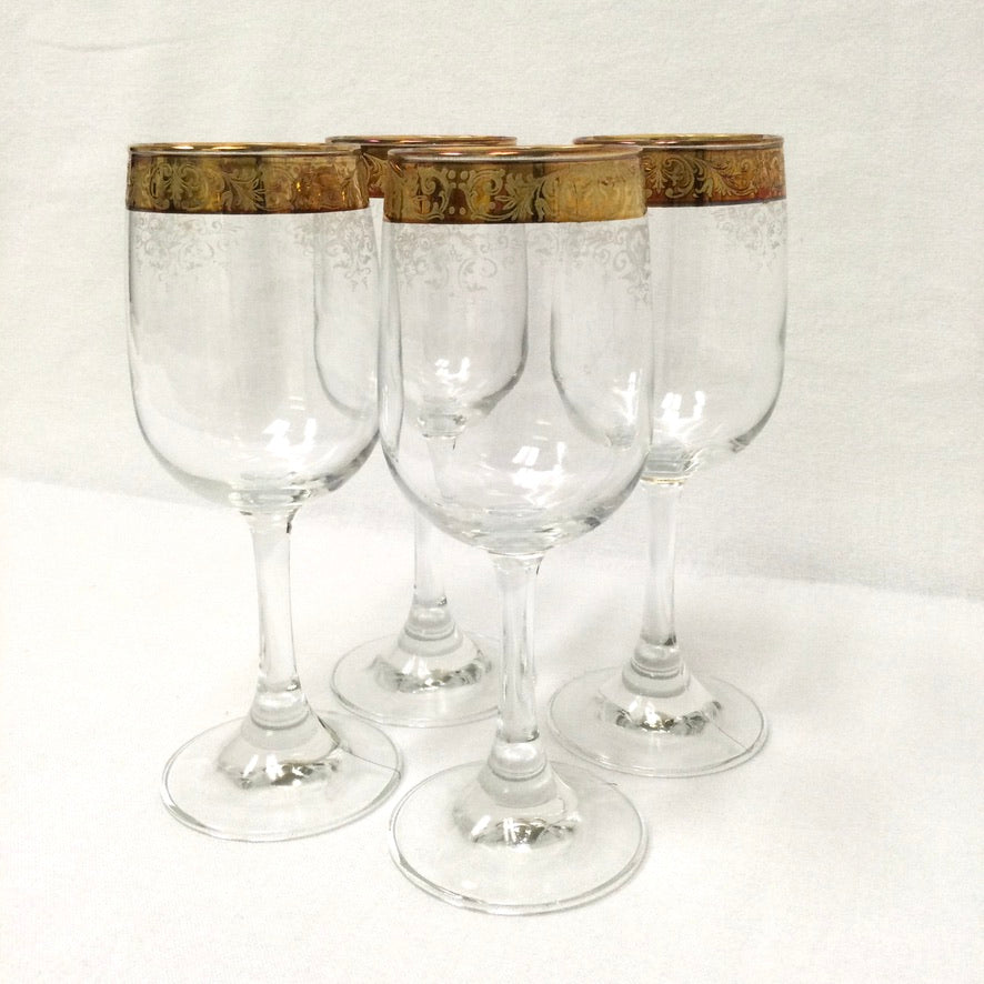 Mid Century Barware Cocktail Glasses Set of 4 Ornate Gold Trim Tomato  Orange Red Vintage Rocks Glass Bar Glass Barware Drinkware Glassware
